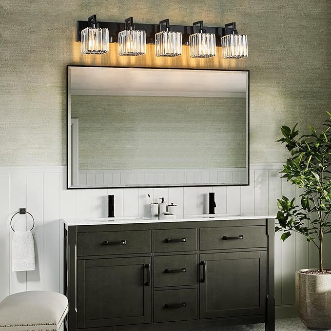 FDPBY Modern Bathroom Vanity Light 5-Lights Plating Black Vanity Light Crystal - Image 3