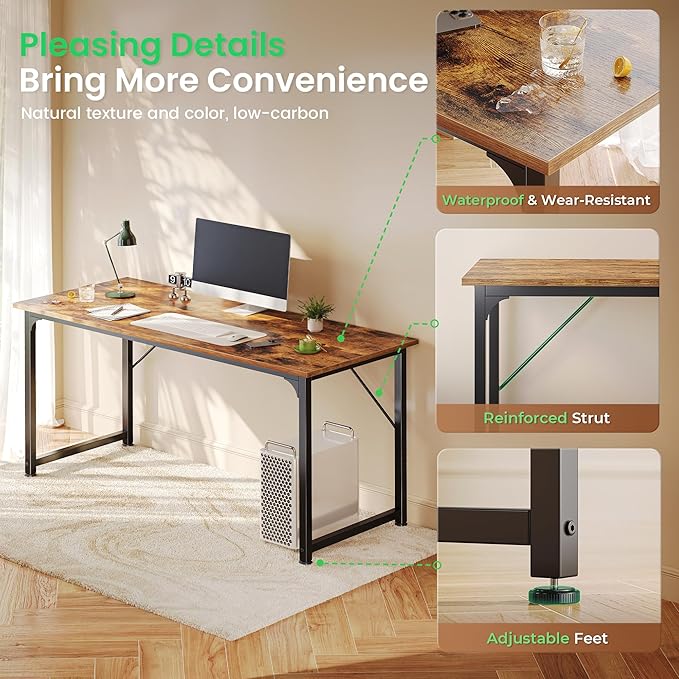 Huuger Computer Desk, 55 Inch Home Office Desk, Gaming Writing Work from Home - Image 5