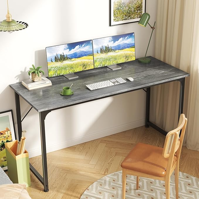 Huuger Computer Desk, 55 Inch Home Office Desk, Gaming Writing Work from Home - Image 2