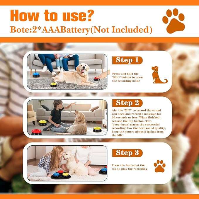 Dog Buttons for Communication, 30s Voice Recording Speaking Button Pet Speech - Image 6