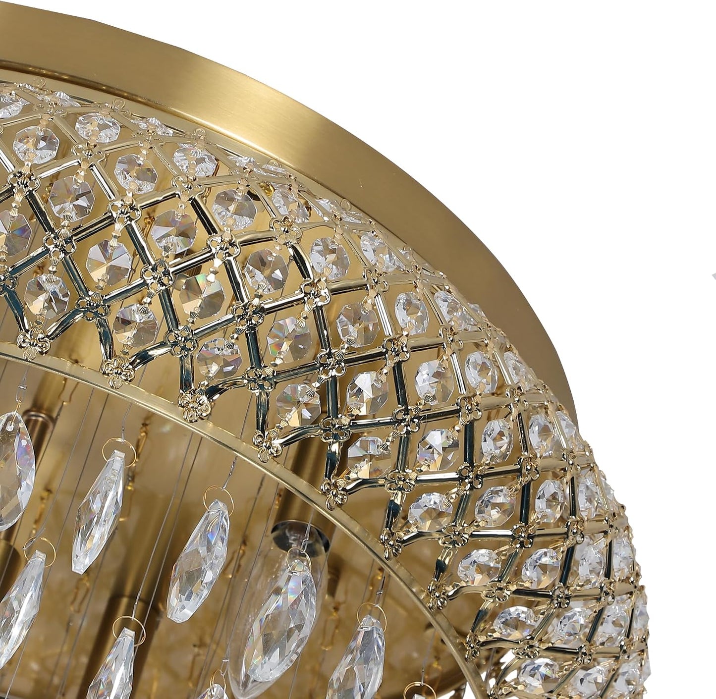 Maxax 19.5'' Crystal Brass Chandelier, 5-Light Large Vintage Farmhouse Ceiling Light Fixture, Drum Raindrop Metal Shade, French Empire, for Living Room Bedroom Dining Room Kitchen Entryway
