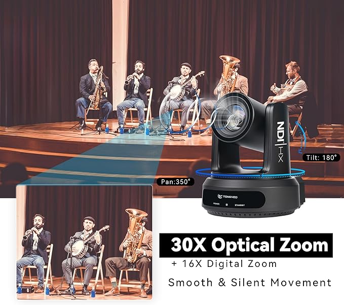 TONGVEO NDI AI Auto-Tracking IP PTZ Camera SDI/HDMI/USB3.0/LAN PoE 30X Optical - Image 4