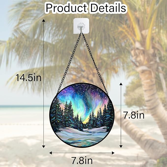 DASTOLL Stained Glass Window Hanging, Aurora Landscape Sun Catchers Glass Panel - Image 5