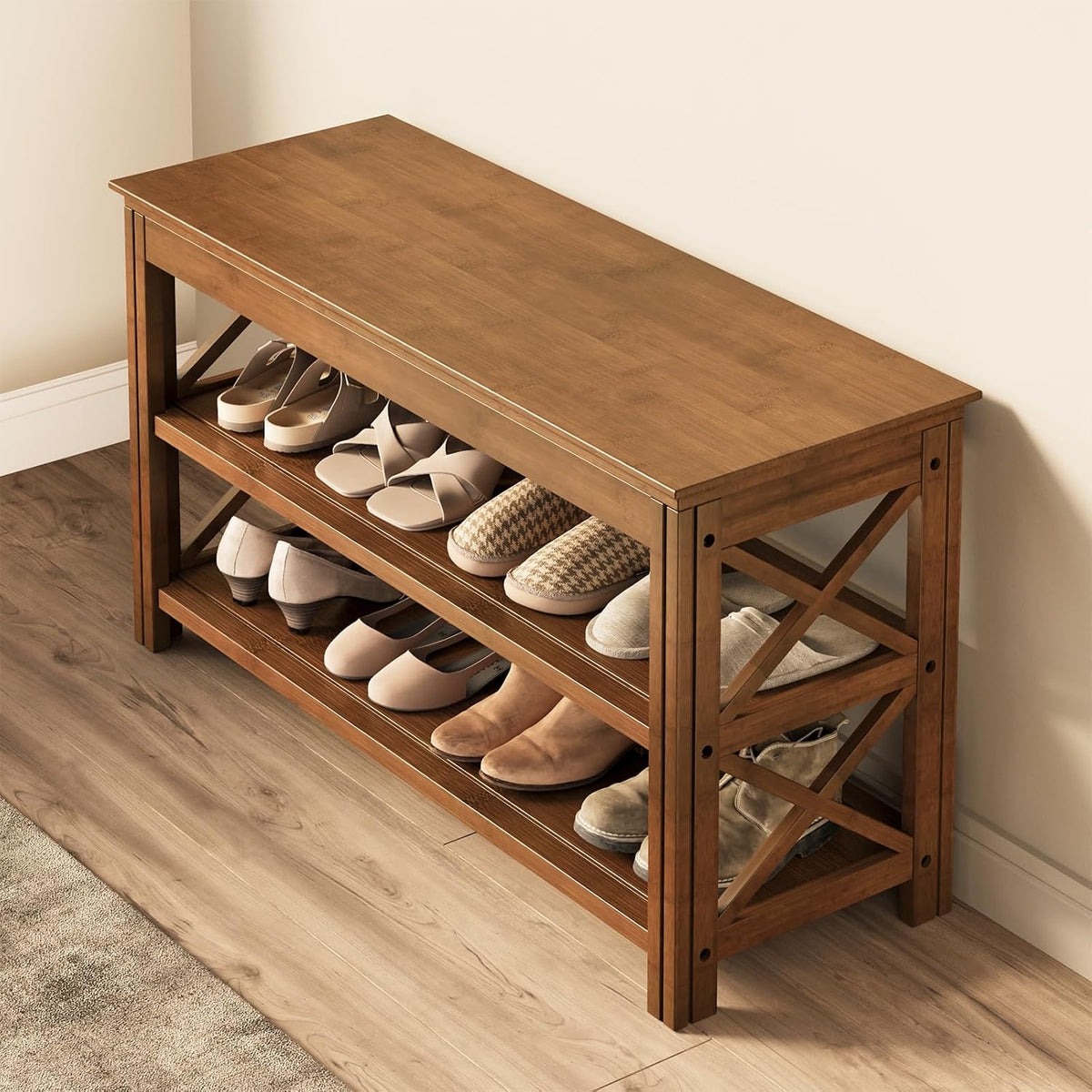 bamworld shoe rack bench with storage 3 tier, main product view