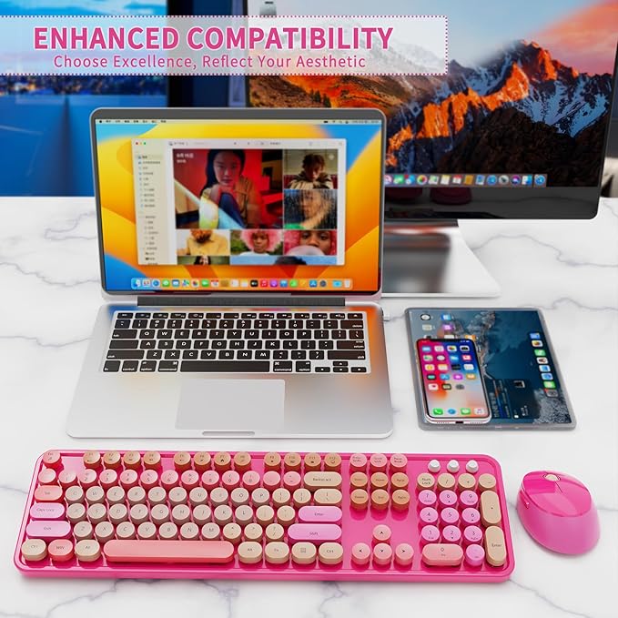 Nowlike Wireless Keyboard and Mouse Combo, Retro Typewriter Keyboard - Image 7