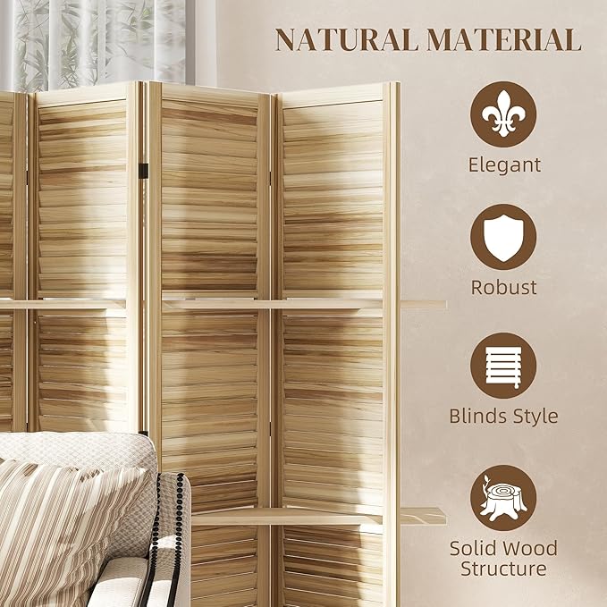 HOMCOM Room Divider, 5 Panel 67" Tall Wood Privacy Screen - Image 5