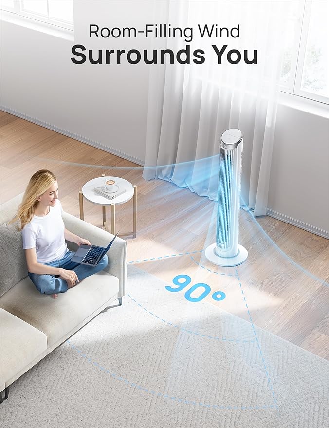 Dreo Tower Fans for Bedroom, 90°Oscillating Fans for indoors, 5 Speeds 4 Modes - Image 4