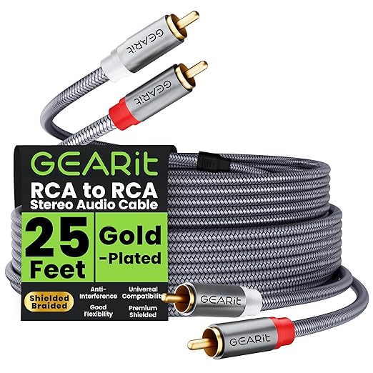 GEARit RCA Cable 2RCA Male to 2RCA Male Stereo Audio Cables Shielded Braided by GEARit