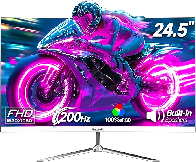 Gawfolk Gaming Monitor 24.5 Inch 200Hz Built-in Speakers, 180hz PC Monitor FHD by Gawfolk