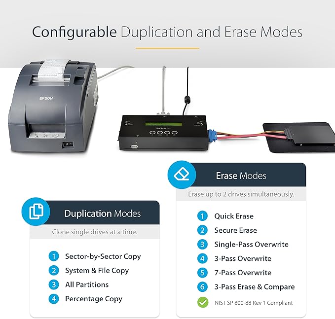 StarTech.com 1:1 Standalone Hard Drive Duplicator and Eraser, SAS/SATA HDD/SSD - Image 5