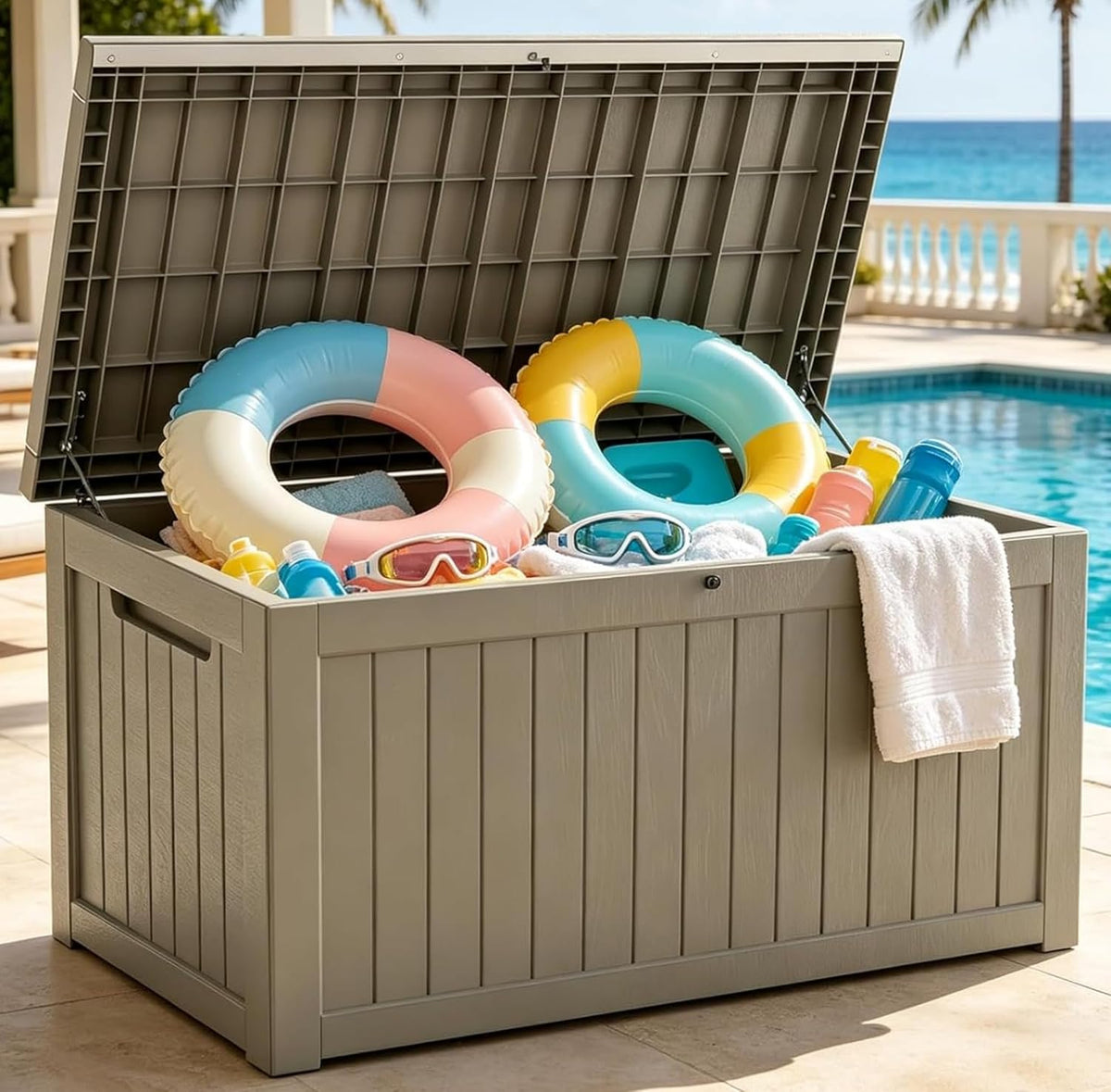 makino 275 gallon resin outdoor storage box, waterproof, main product view