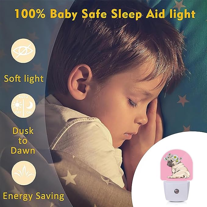 Axxitude Puppy Pug Chamomile Flowers Night Lights Plug into Wall - Image 4