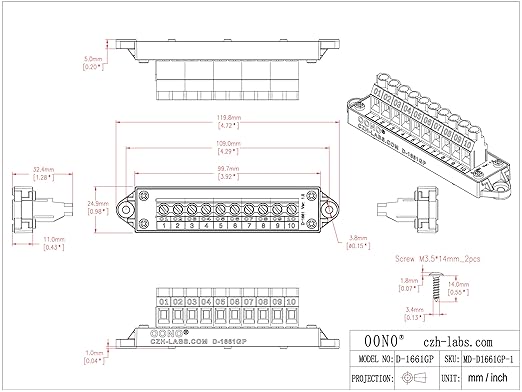 30Amp 300V 1x10 Position Terminal Block Distribution Module. OONO D-1661GP - Image 5