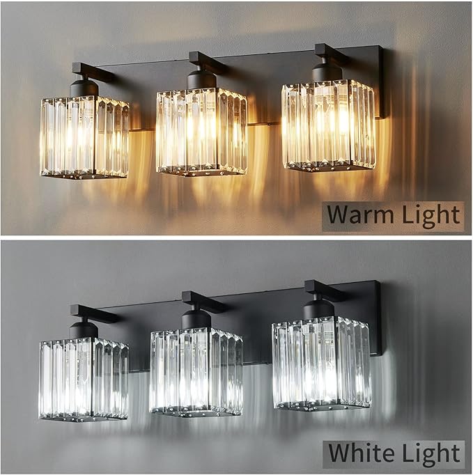 FDPBY Modern Bathroom Vanity Light 3-Lights Modern Black Crystal Wall Light - Image 2