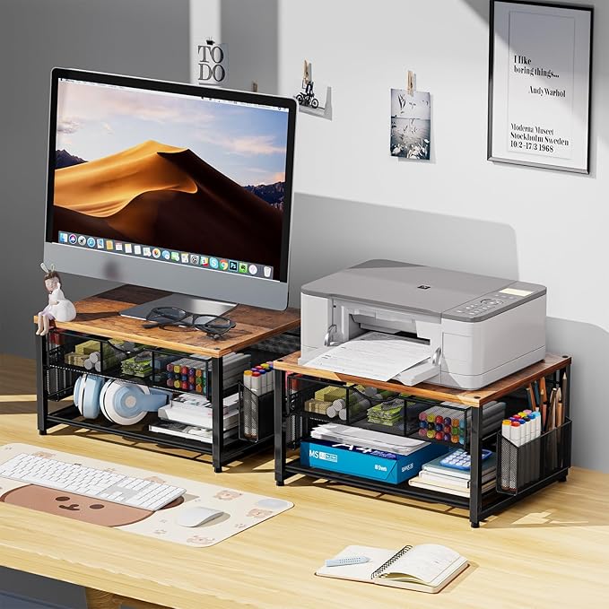 Marbrasse Wood Printer Stand for Desk, 2-Tier Desktop Printer Table for Home - Image 4