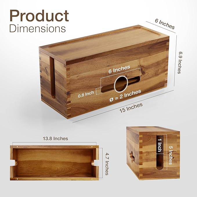 Tidita Acacia Large Cable Management Box - Image 2