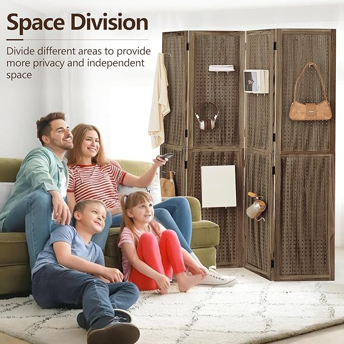 Leesinwing 4 Panel Wooden Room Dividers, 5.6FT High Plug-in Folding Screen Made - Image 3