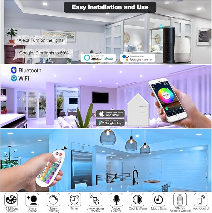 Vanance Smart Recessed Lighting 3 Inch, Tunable 2700K~6500K, RGB Color Changing - Image 7