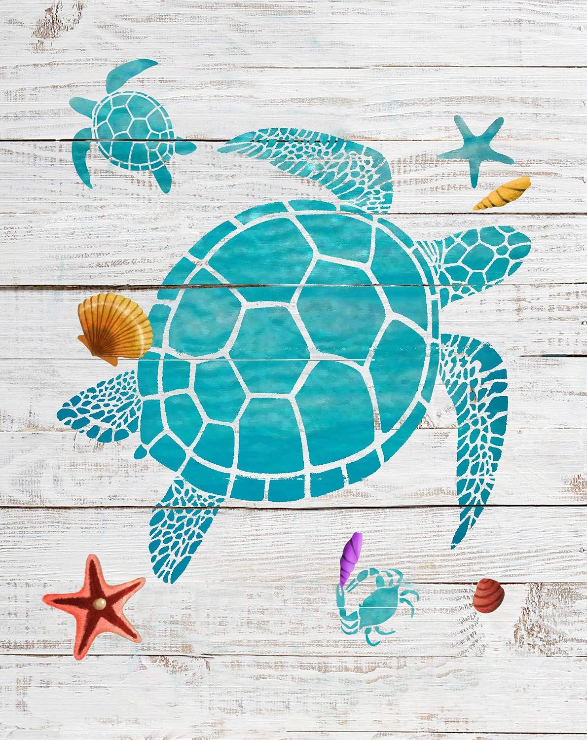 GSS Designs Sea Turtle Wall Art Stencil (12x12Inch) - Stencil for Canvas Wall Art Bathroom Teal Wall Decor - Sea Creatures, Sea Turtles, Crab, Starfish(SL-067)