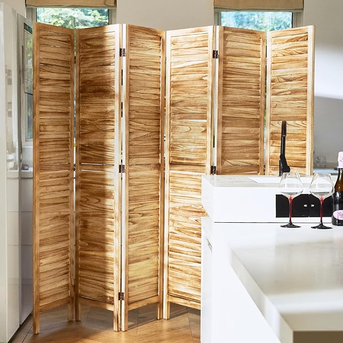 Room Dividers and Folding Privacy Screens, Wood Louvered Separators Divider Wall - Image 5
