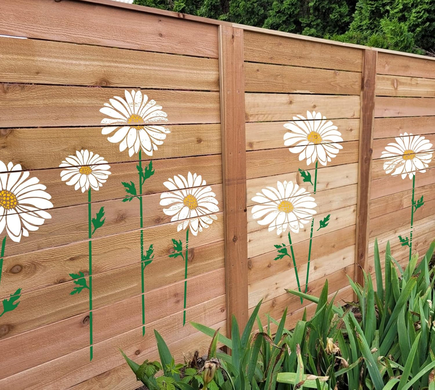 GSS Designs Daisy Wall Stencils 2 Pack Courtyard Walls Painting Stencil 12x12Inch Flowers Stencil for Fence Floral Stencils for Garden Decor