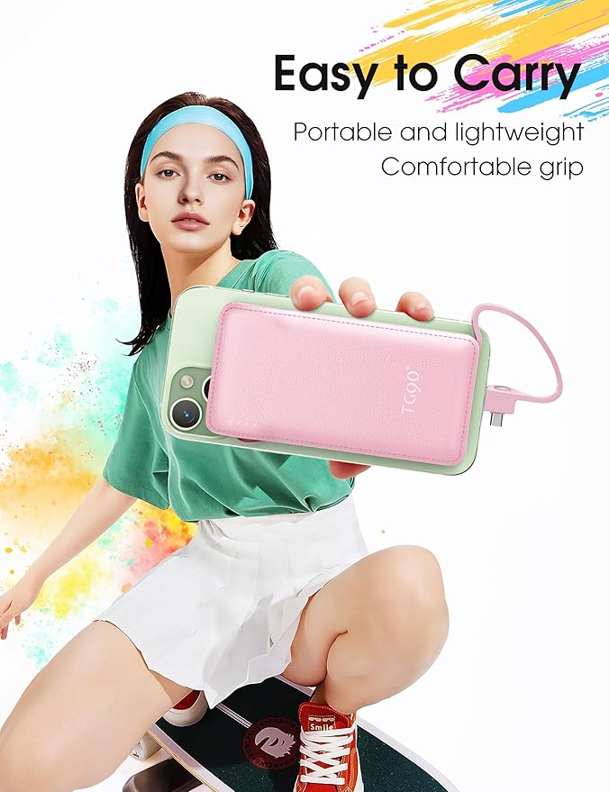 TG90° 2 Pack Slim 10000mAh Power Bank Built-in Foldable AC Wall Plug and Cables - Image 7
