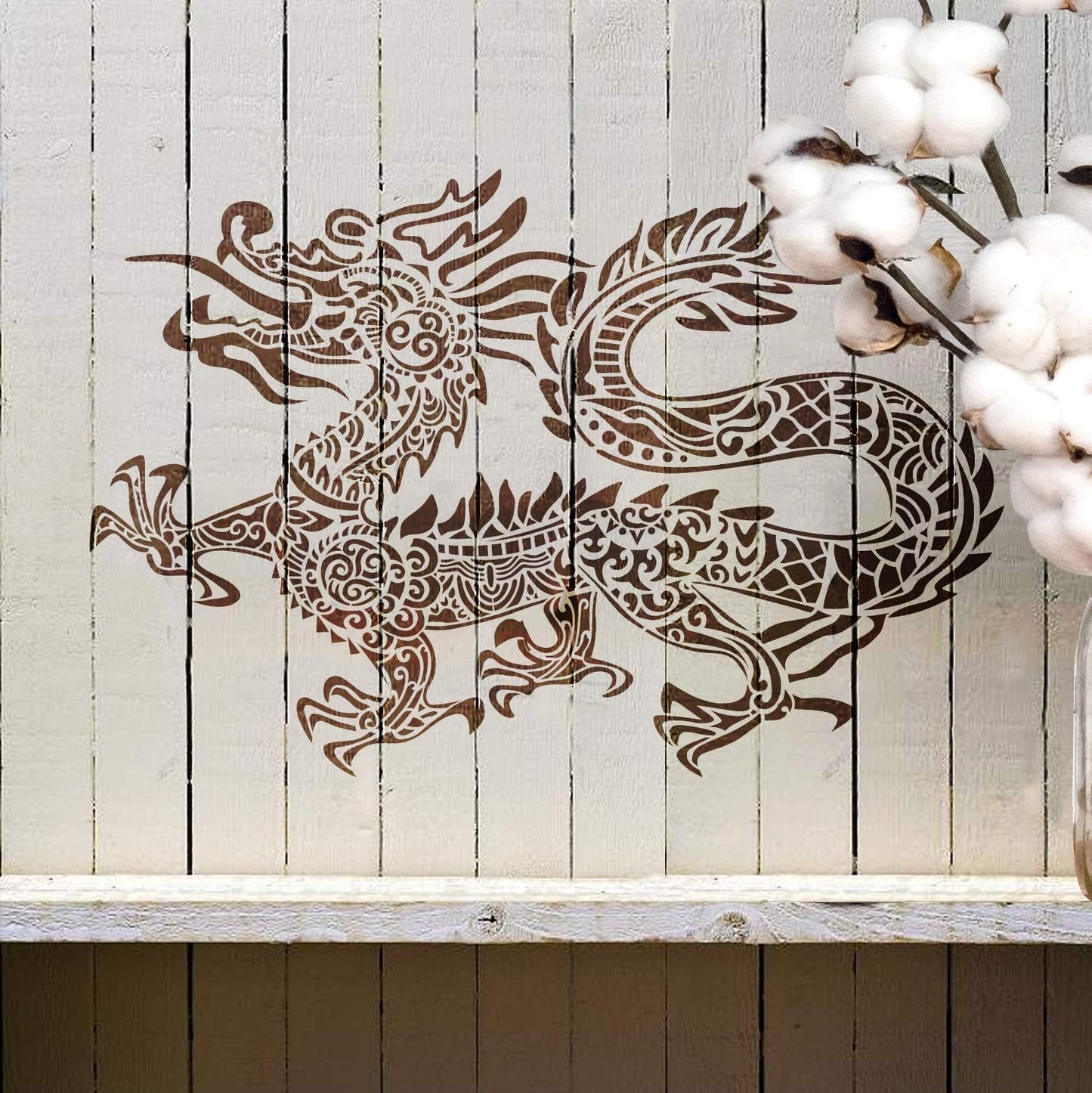 GSS Designs Dragon Wall Decor Stencil - Chinese Asian Oriental Dragon Stencil (12x16 Inch) for Painting - Wall Furniture Fabric Wood Stencils -Reusable Template for Wall Decals (SL-038)