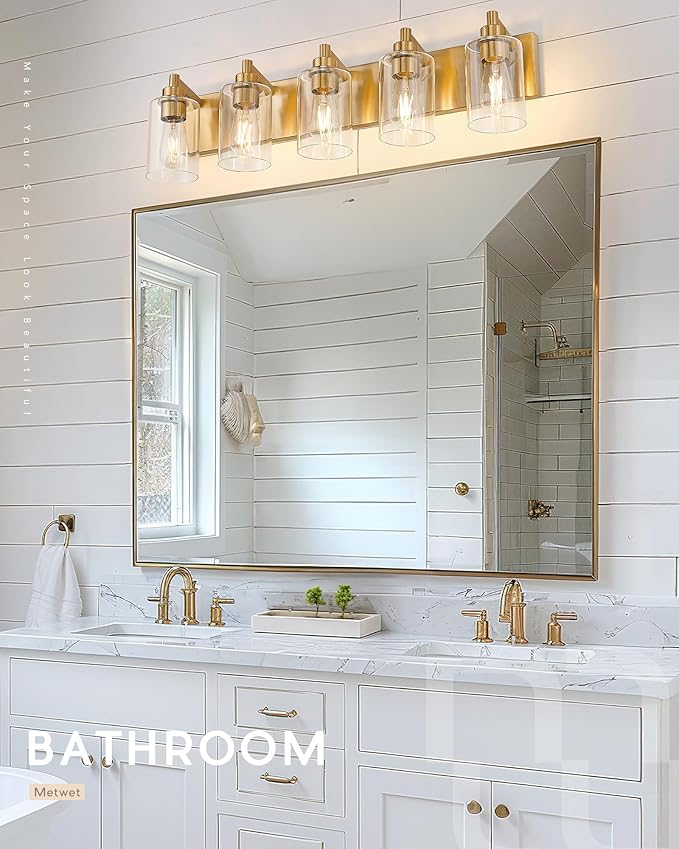 METWET 5-Light Bathroom Light Fixtures, 30 Inch Brushed Gold Vanity Light - Image 4