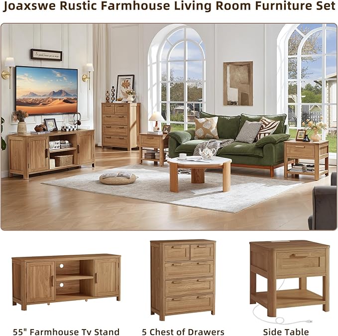Joaxswe Farmhouse 55" Entertainment Center, Dark Wood Tv Stand - Image 3