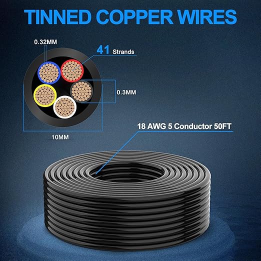 NAOEVO 18 Gauge Wire 5 Conductor Electrical Wire, 18 AWG Stranded PVC Cord - Image 3