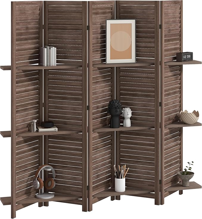 HOMCOM Room Divider, 5 Panel 67" Tall Wood Privacy Screen by HOMCOM
