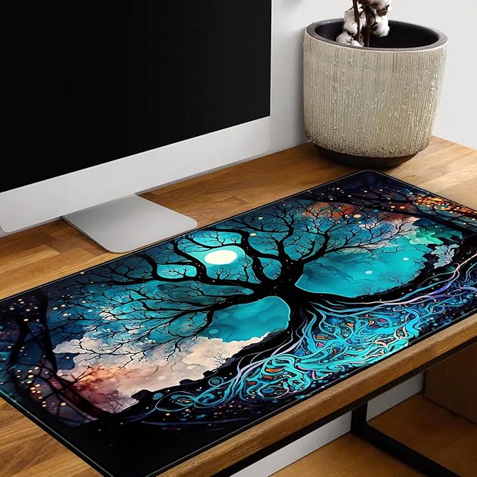 Vintage Blue AI Original Desk Mat Life Tree Aesthetics Desk Pad Large Flower - Image 5