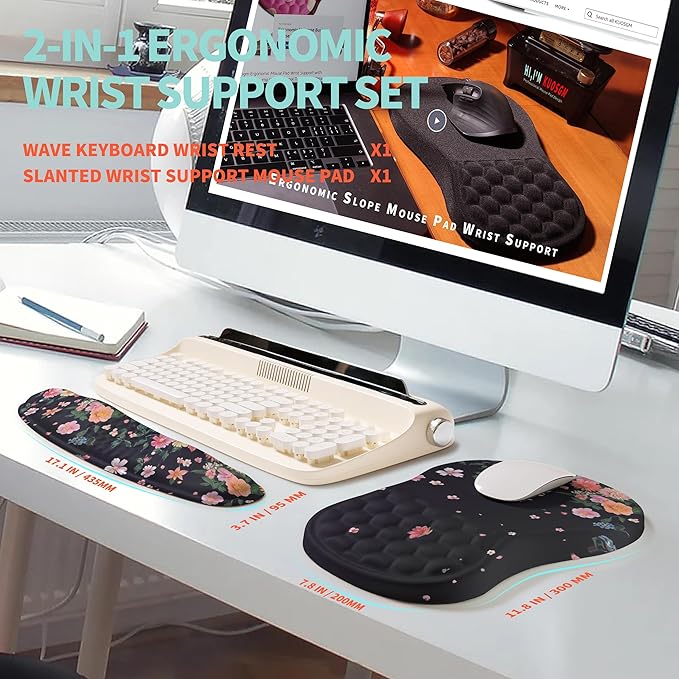 KUOSGM 2-in-1 Ergonomic Set, Wave Rise Keyboard Wrist Rest and Massage Bulge - Image 5