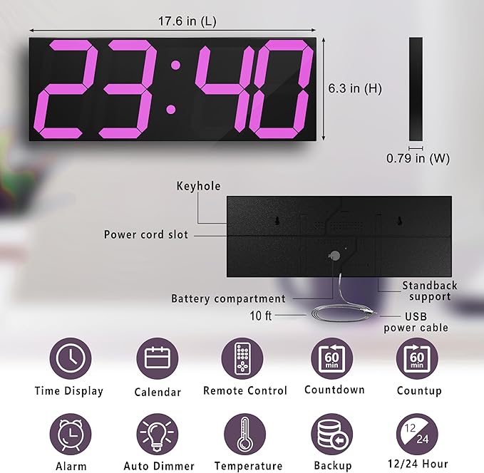 CHKOSDA LED Large Digital Wall Clock, Oversize Wall Clock - Image 2