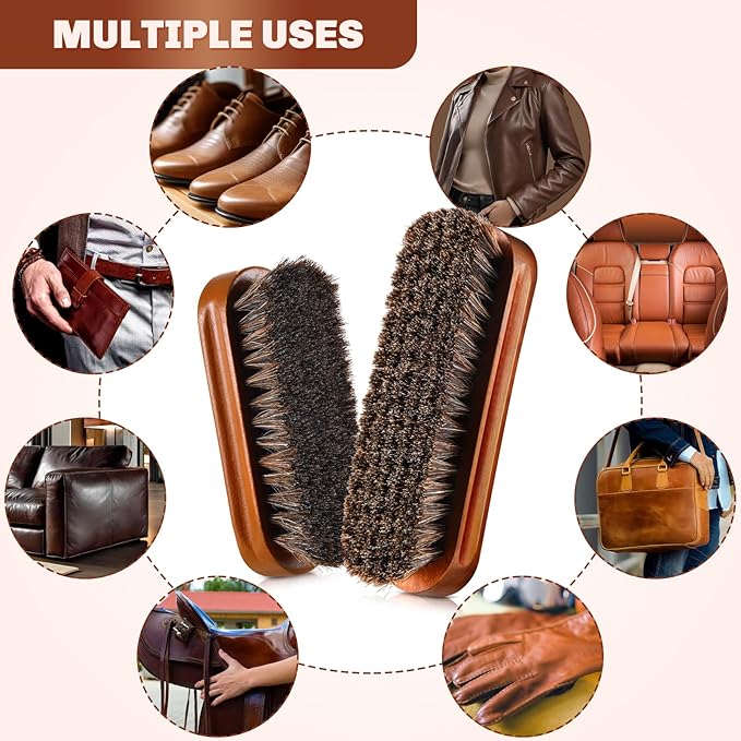 2 Pcs Horsehair Shine Shoes Brush Kit Polish Dauber Applicators Cleaning - Image 7