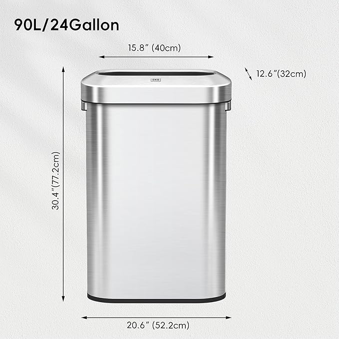 EKO Urban 24 Gallon/ 90 Liter Open Top Stainless Steel Slim Commercial Trash Can - Image 6
