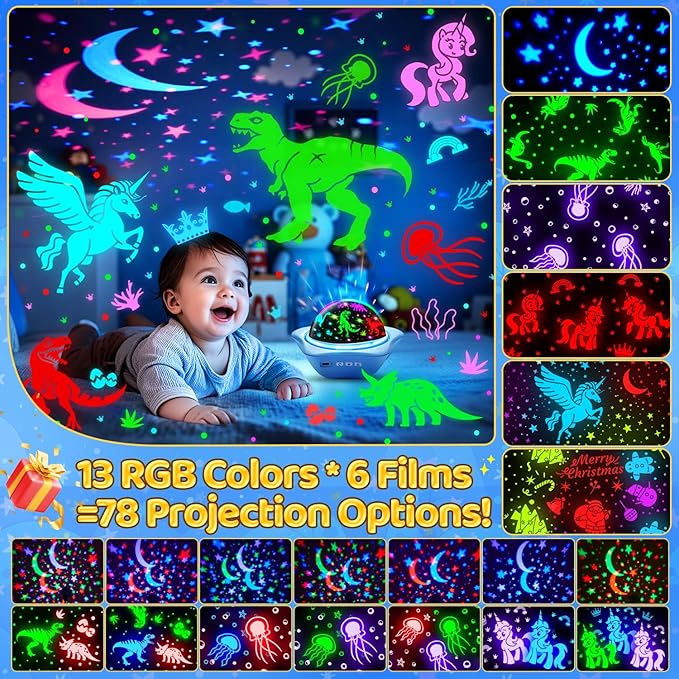 One Fire Night Light for Kids Gifts, 6 Films+78 Lighting Modes Ceiling Star - Image 3
