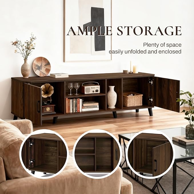 LuxenHome 70 Inch TV Stand, Mid Century Modern TV Stands - Image 5