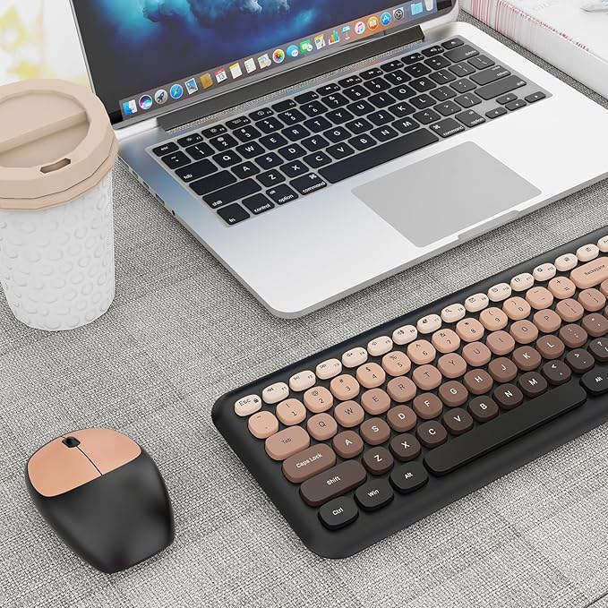 HotFox Wireless Keyboard and Mouse Combo, Full-Size Retro Typewriter Keyboard - Image 8