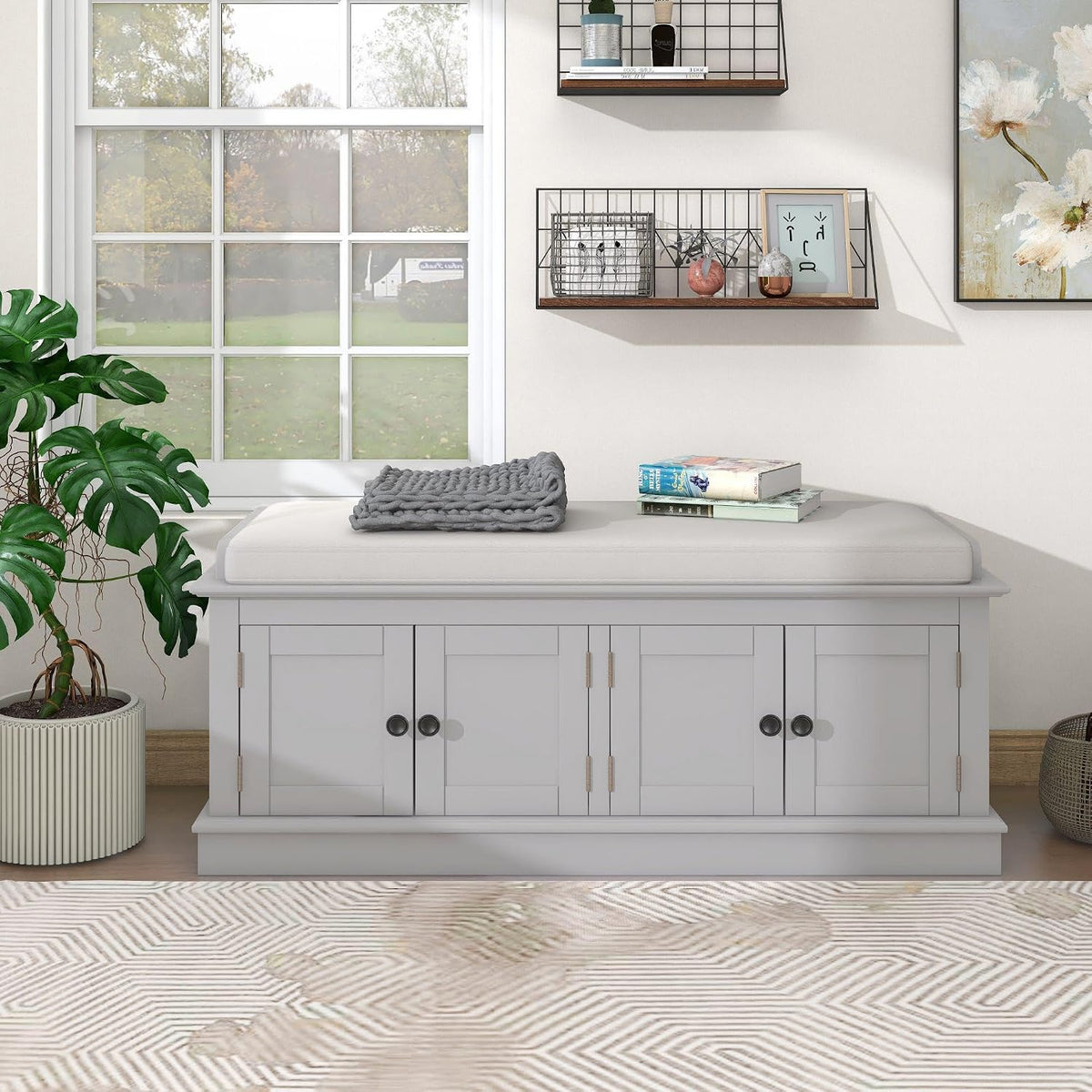 gdfstudio rustic storage bench with 4 doors and, main product view