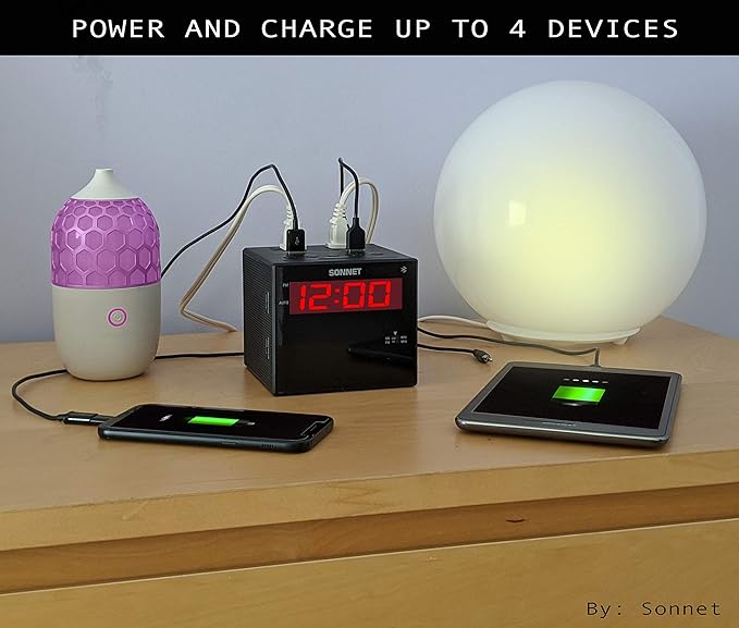 Sonnet Alarm Clock Charging Station, AM FM Radio, Dual USB Charging Ports - Image 2