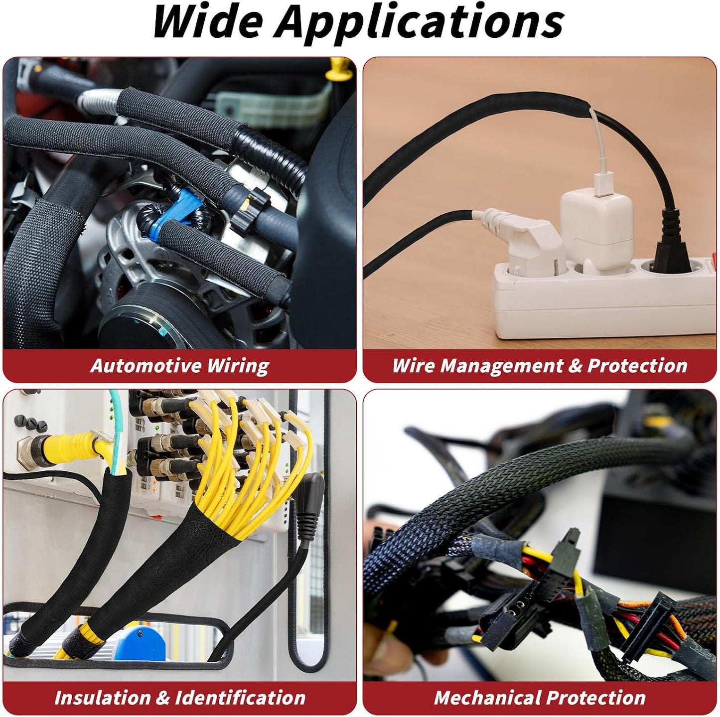 Oleitodh 100 ft 3/8 in 2:1 Heat Shrink Braided Sleeving, Black | Abrasion-resistant polyolefin and polyester sleeve for automotive wiring harness protection and cable management.