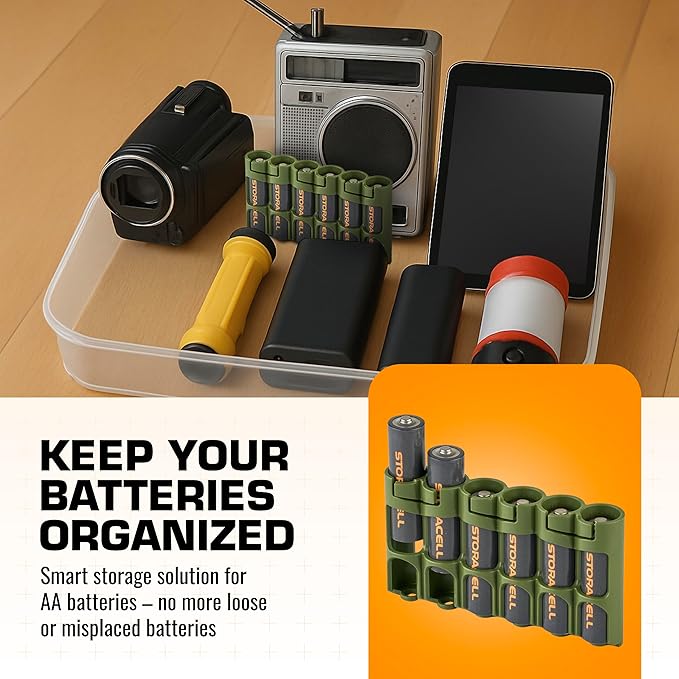 Storacell Slimline AA-6 Battery Storage Caddy and Dispenser, Military Green - Image 3