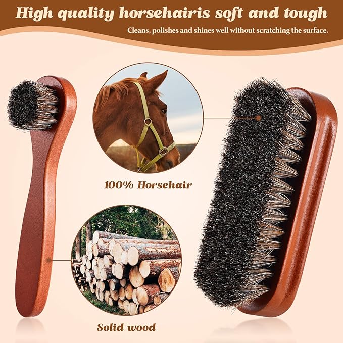 2 Pcs Horsehair Shine Shoes Brush Kit Polish Dauber Applicators Cleaning - Image 2