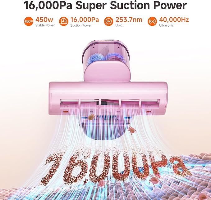 uwant Bed Cleaner with 16Kpa Suction Metal Roller 253.7nm Uv-c Light Mattress - Image 2