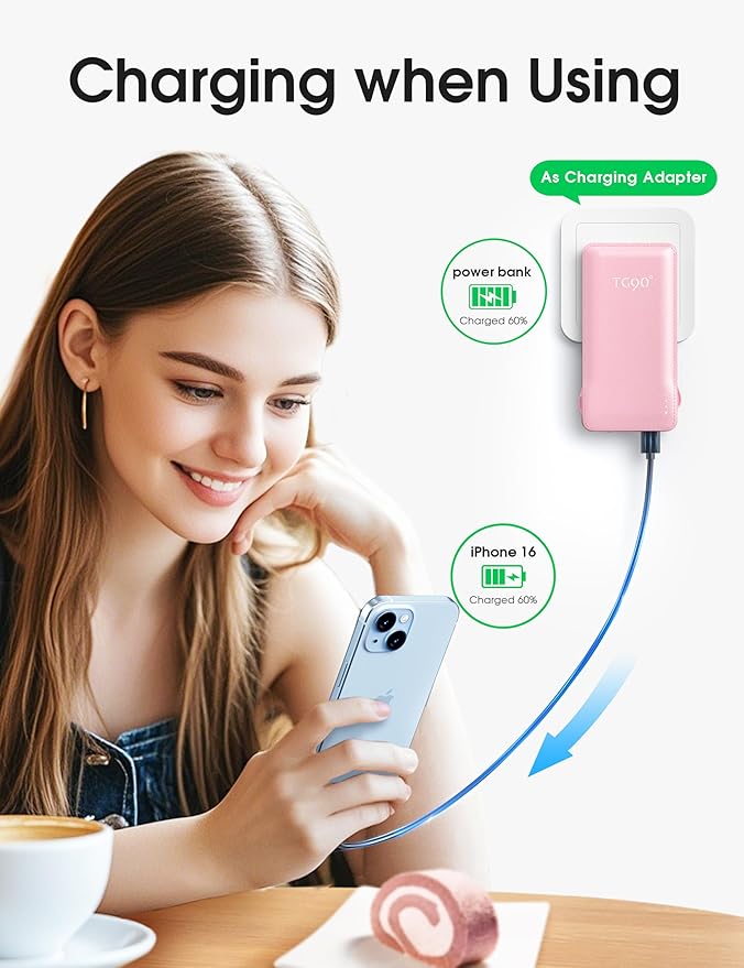 TG90° 2 Pack Slim 10000mAh Power Bank Built-in Foldable AC Wall Plug and Cables - Image 6