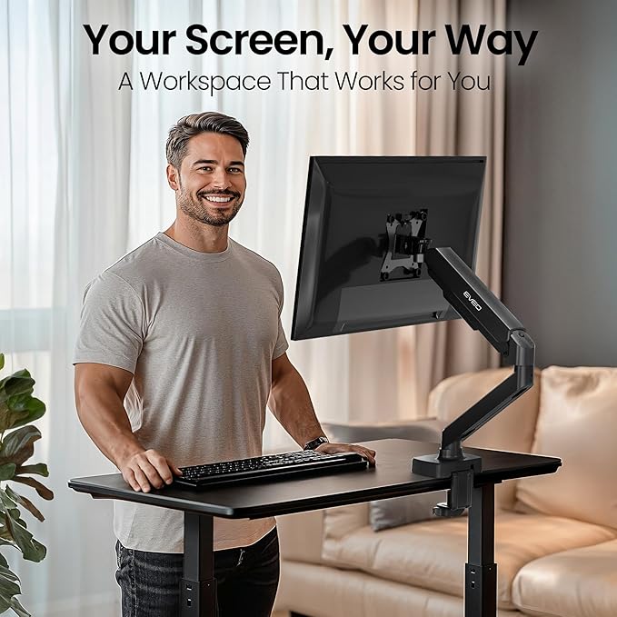 EVEO Premium Single Monitor Arm 14"–34", Adjustable Gas Spring Monitor Mount - Image 2