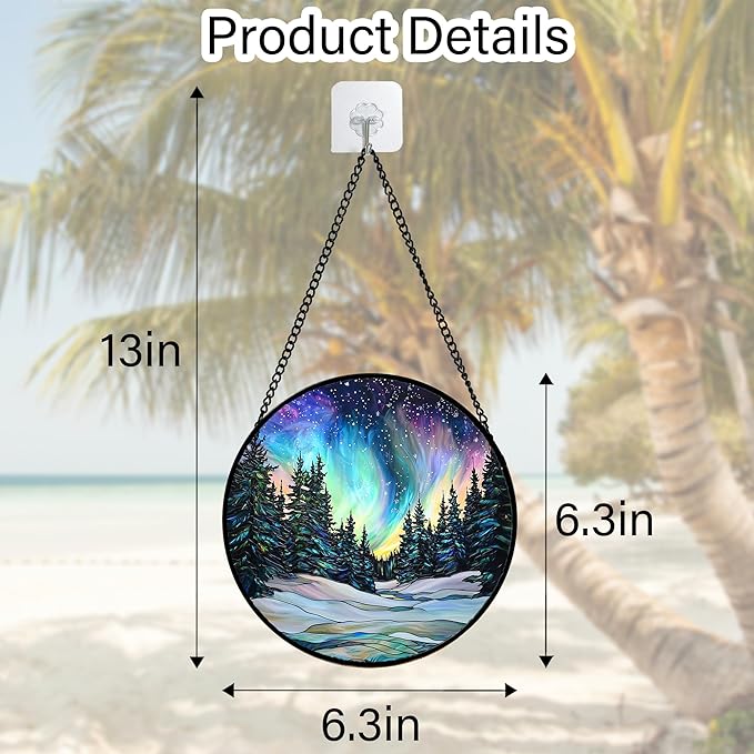 DASTOLL Stained Glass Window Hanging, Aurora Landscape Sun Catchers Glass Panel - Image 5