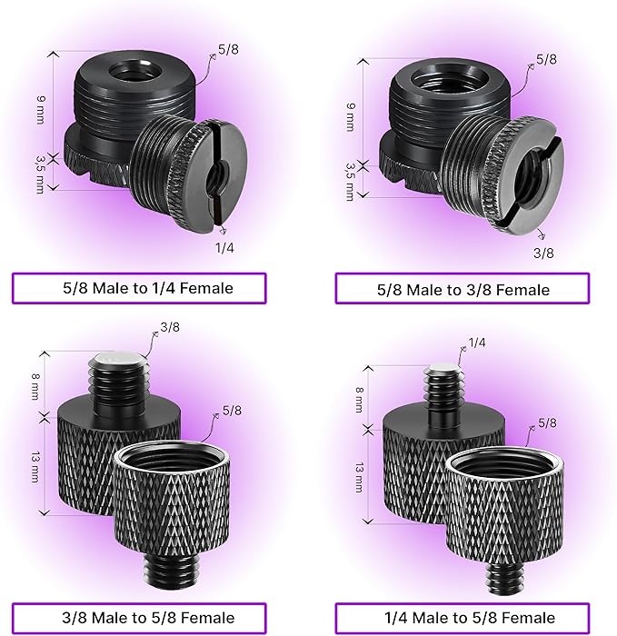 IXTECH Mic Stand Adapter Set 8 pieces Metal Microphone Stand Screw Thread - Image 6