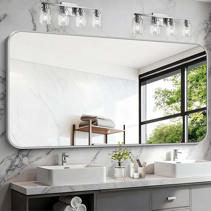 Silver Bathroom Mirror, 72 x 36 Inch Large Rectangle Mirror, Rectangular Vanity by WelcometoCIVENO